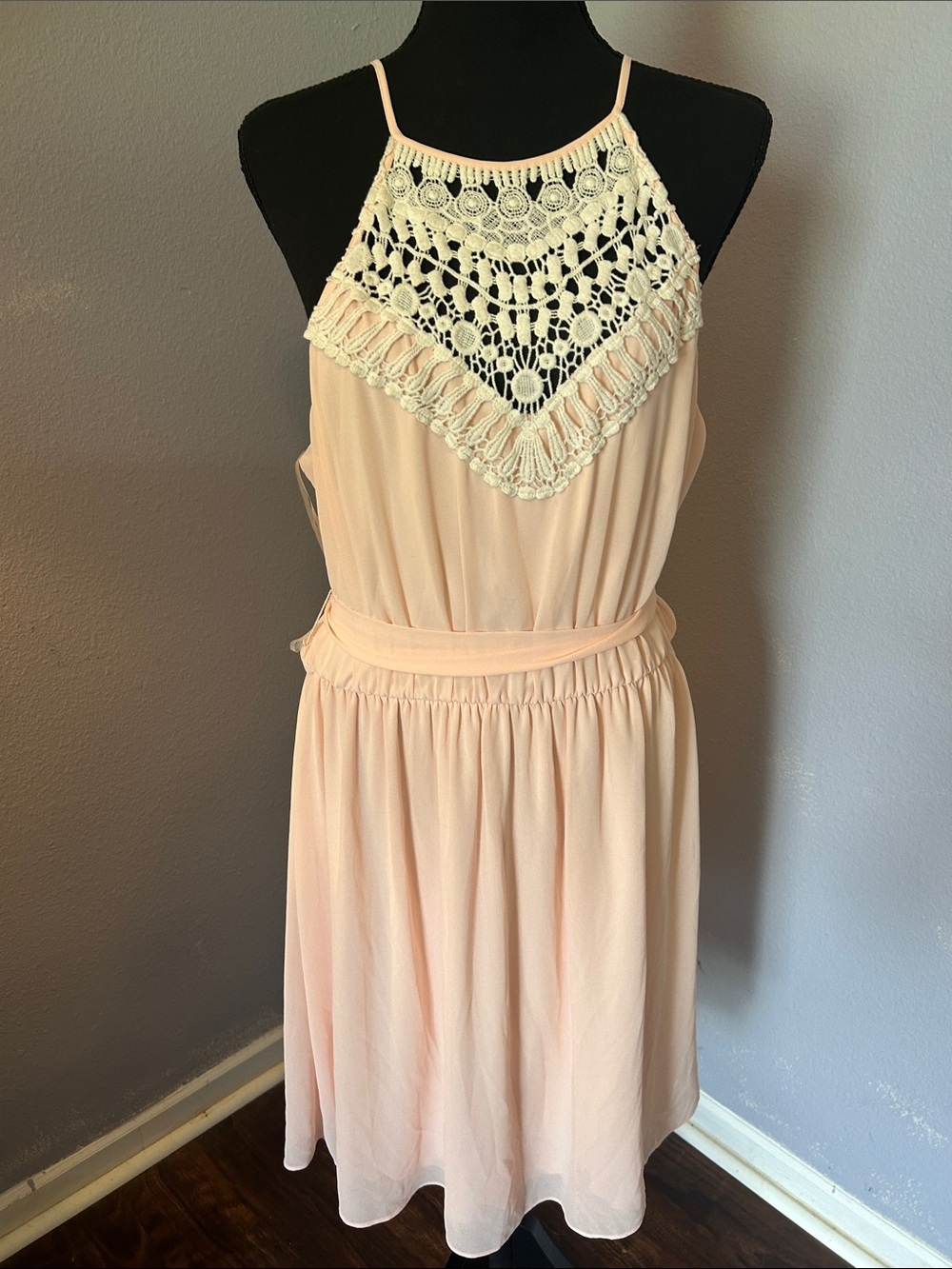 Maurices Women Crochet Yoke Halter Dress Light Peach Size Extra Large